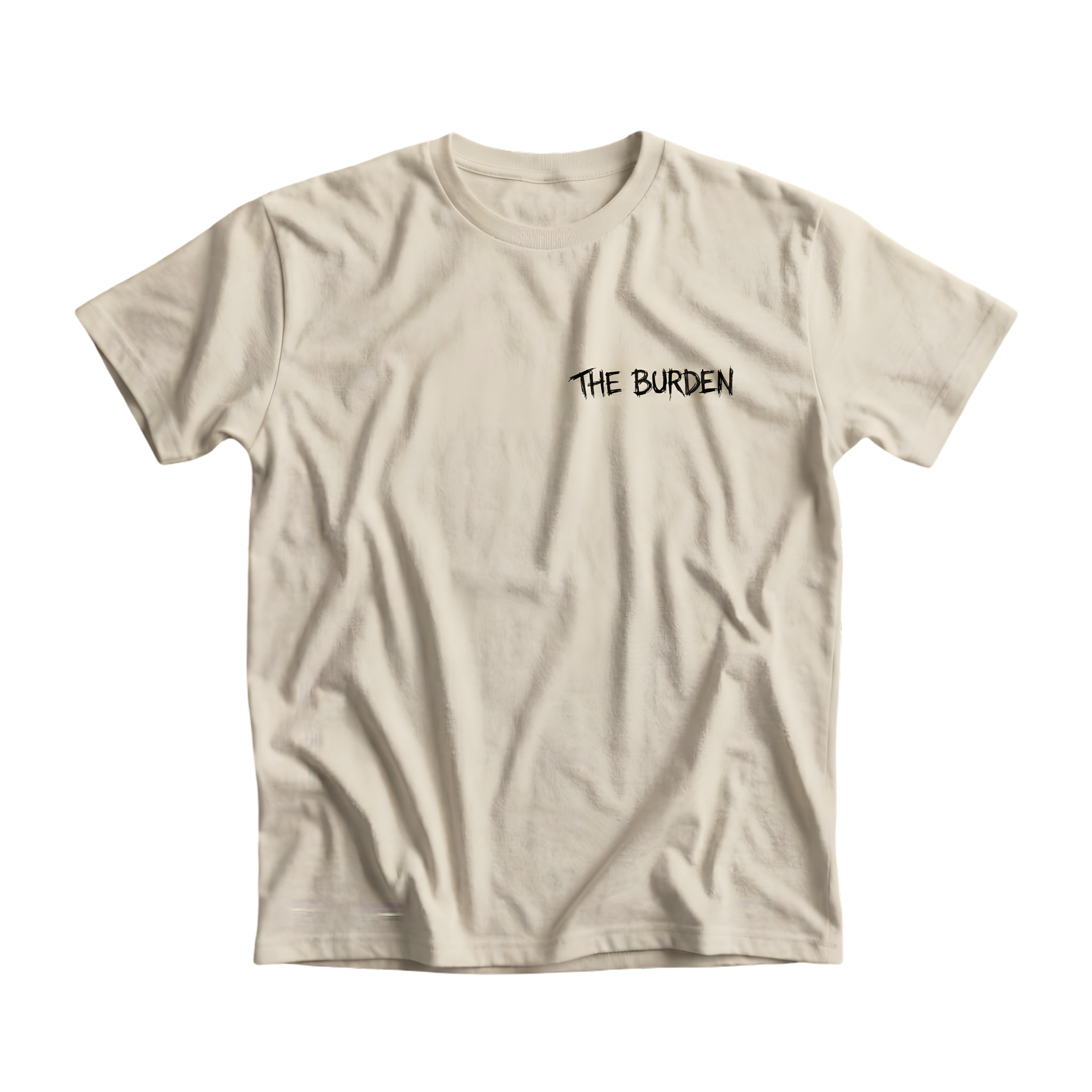 Oat shirt front print with the burden text