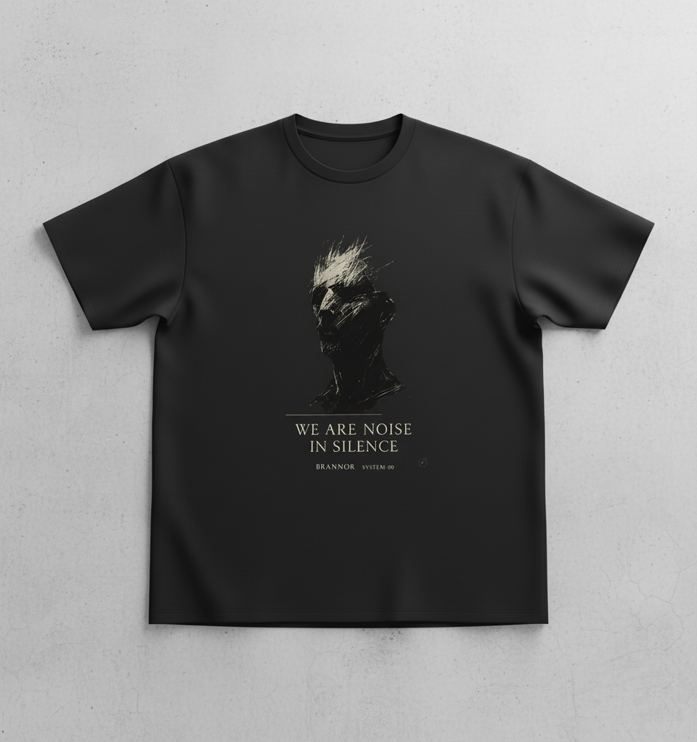 Black t-shirt with graphic design and text on a gray background