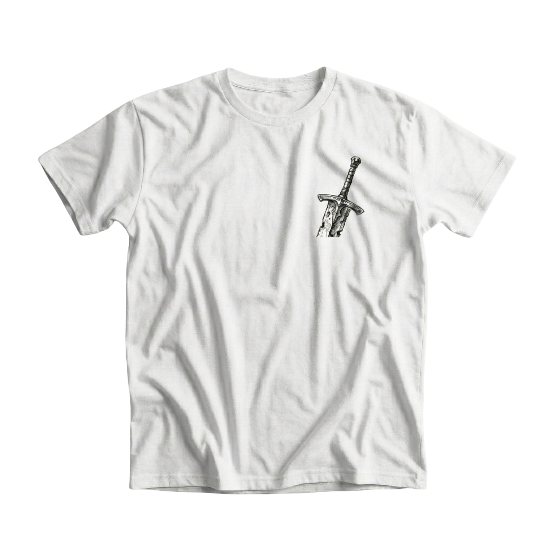 White front print sword shirt